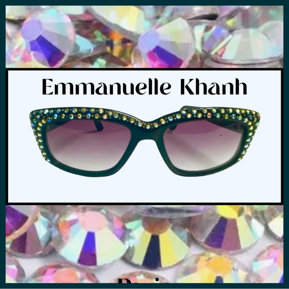 EMMANUELLE KHANH Paris Black AB Rhinestones Fashion Sunglasses Vintage New